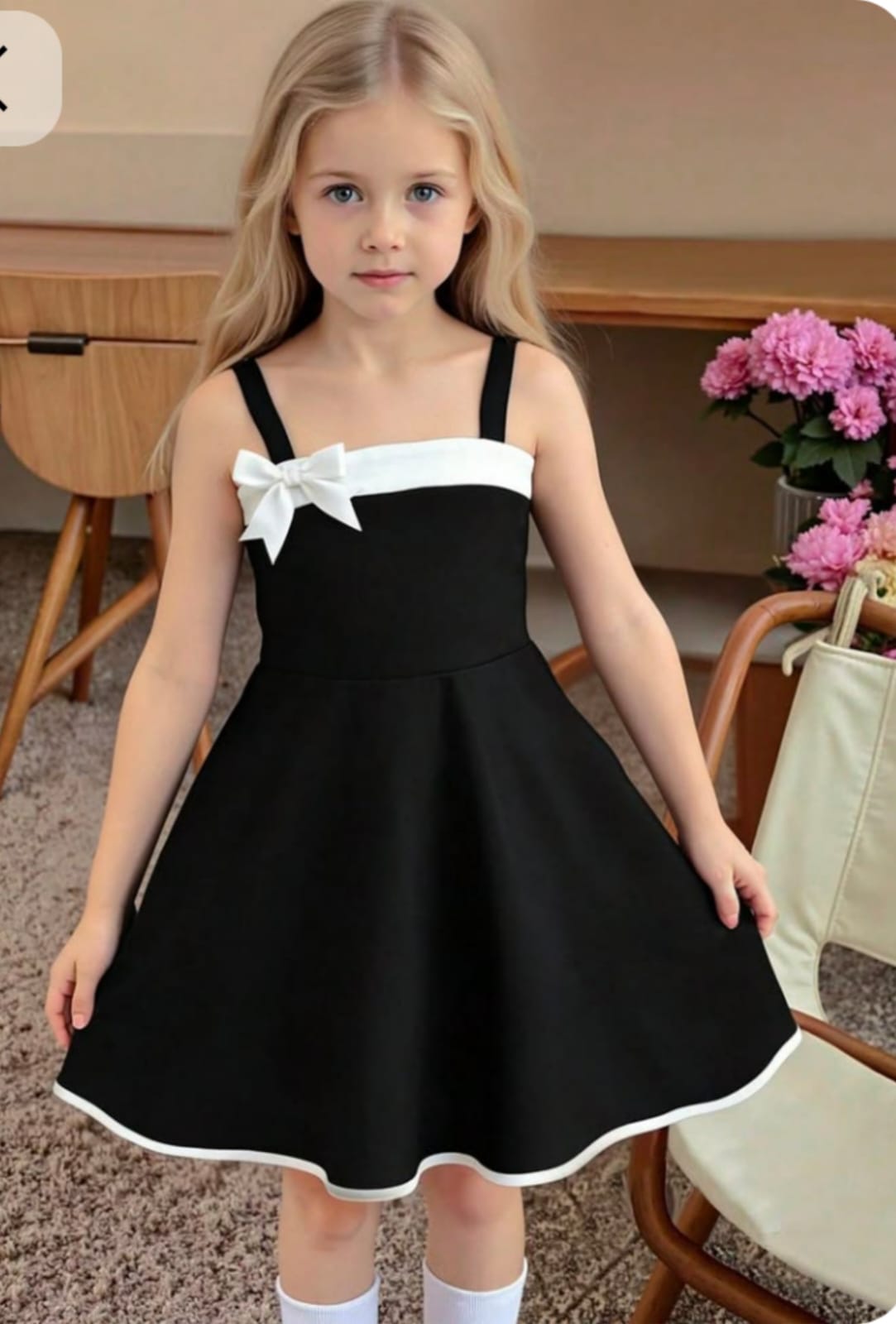 Girls  black white bow strap dress todder princess party dress 1 year to 14 years