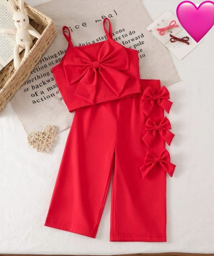 Girls Red Bow Co-ord Set | Big Bow Top + Bow Pants 2pc 1 years to 14 years