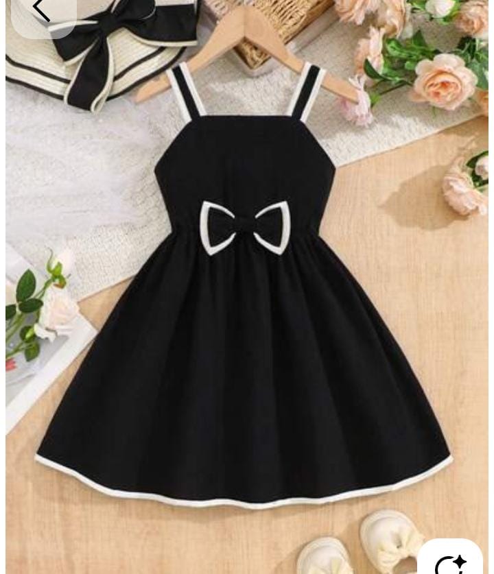 Girls Black White Bow Dress | Spaghetti Strap A-Line Dress 1 years to 14 years