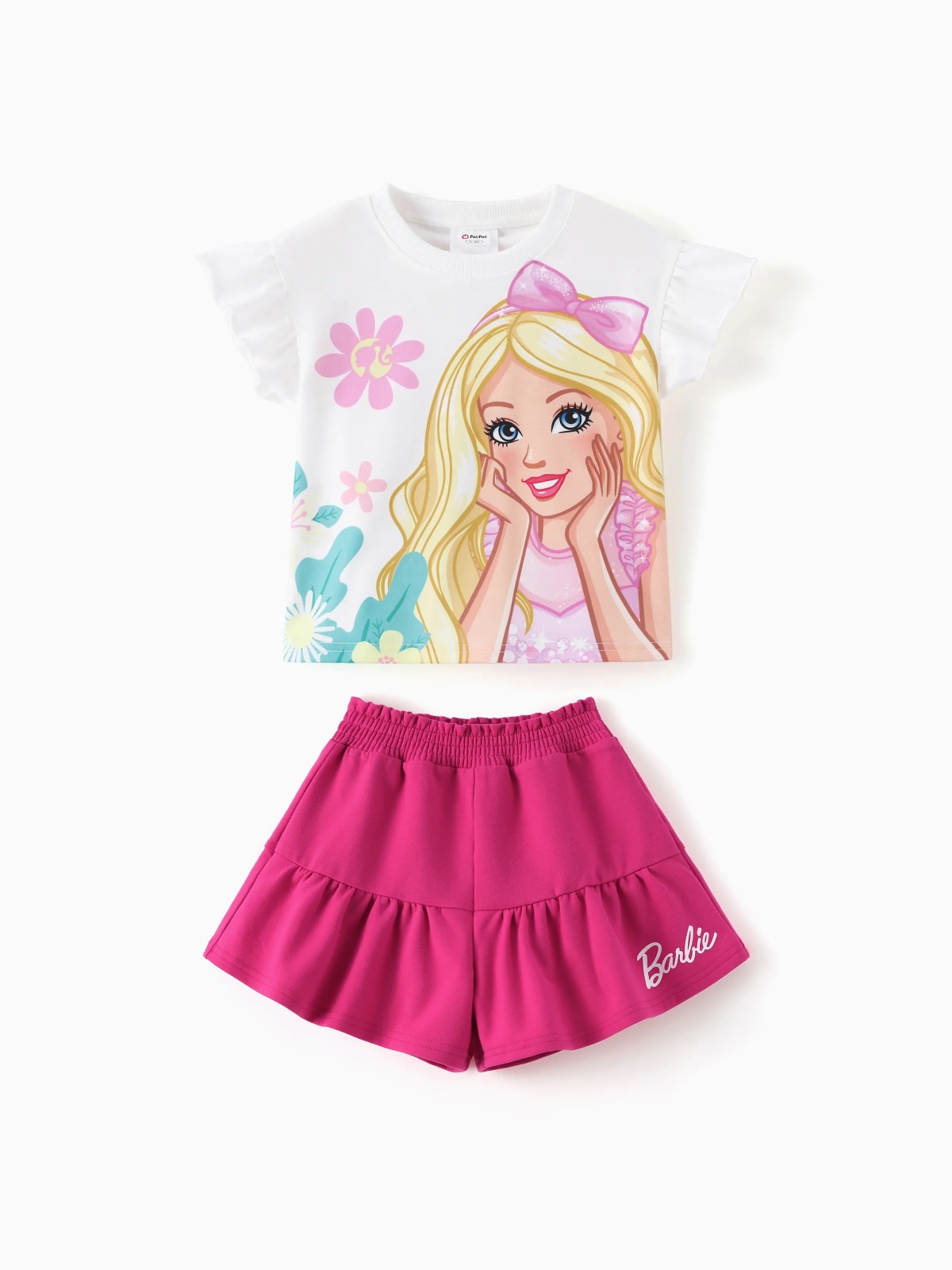 Girls Barbie Set | Ruffle Sleeve Tee + Pink Ruffle Shorts 6 m to 8 Y