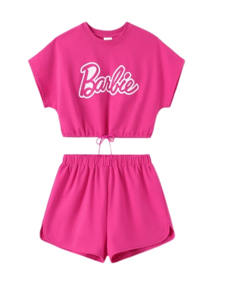 Girls Barbie Romper | Sleeveless White Top + Pink Shorts 6 m to 8 y