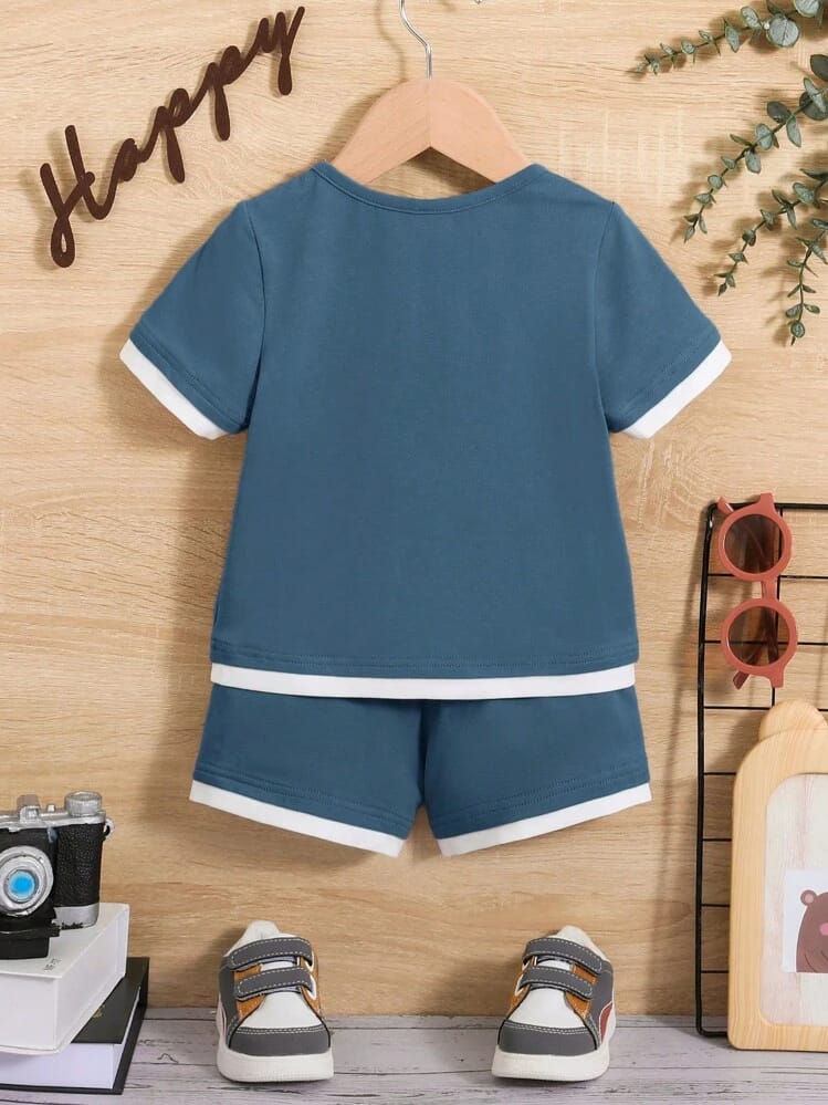 Kids Teal Contrast Trim Set | Tee + Shorts 2pc 6m-8Y