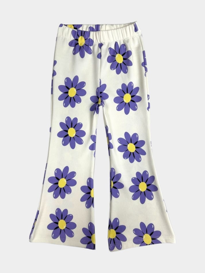 Little Retro Daisy Print Bell Bottom Pants   2 year to 14 years