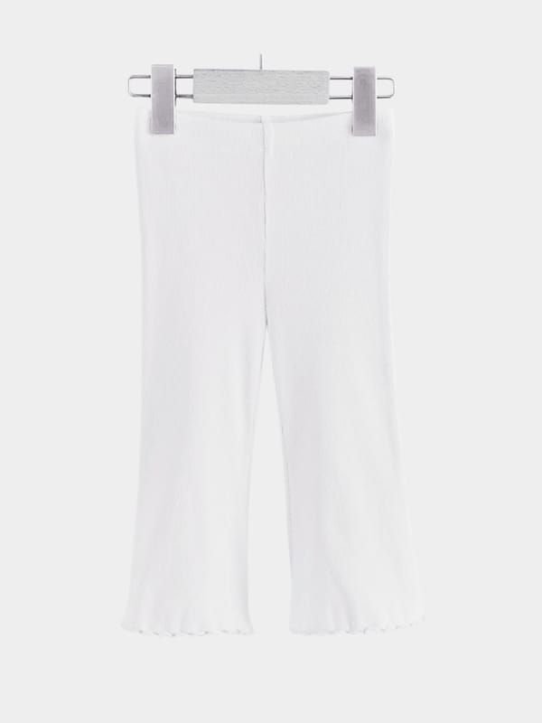 white Ribbed Flare Pants