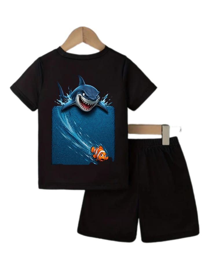 Boys Shark Cartoon Printed T-shirt & Shorts Set 6 month to 8 years